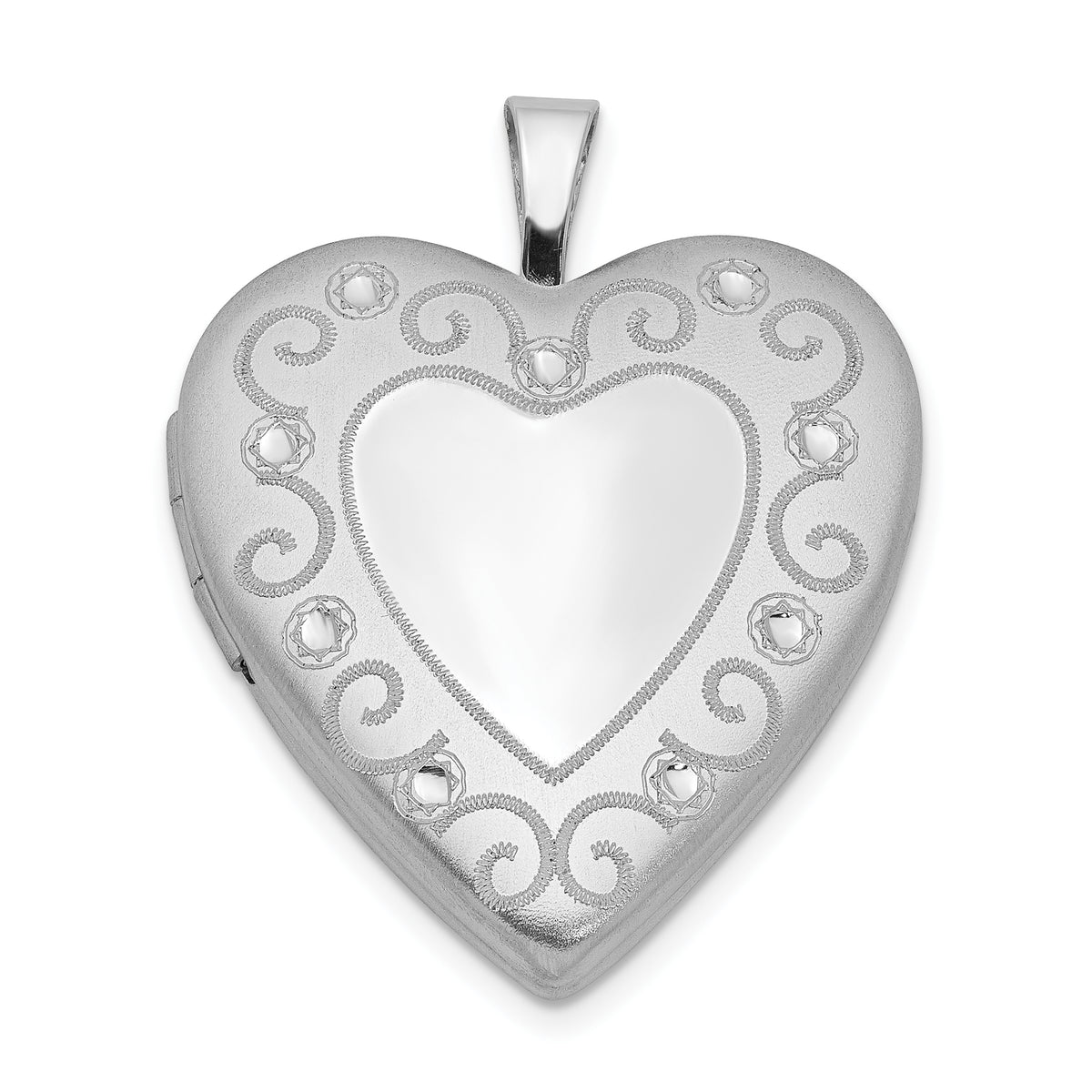 Sterling Silver Rhodium-plated 20mm D/C Heart Locket