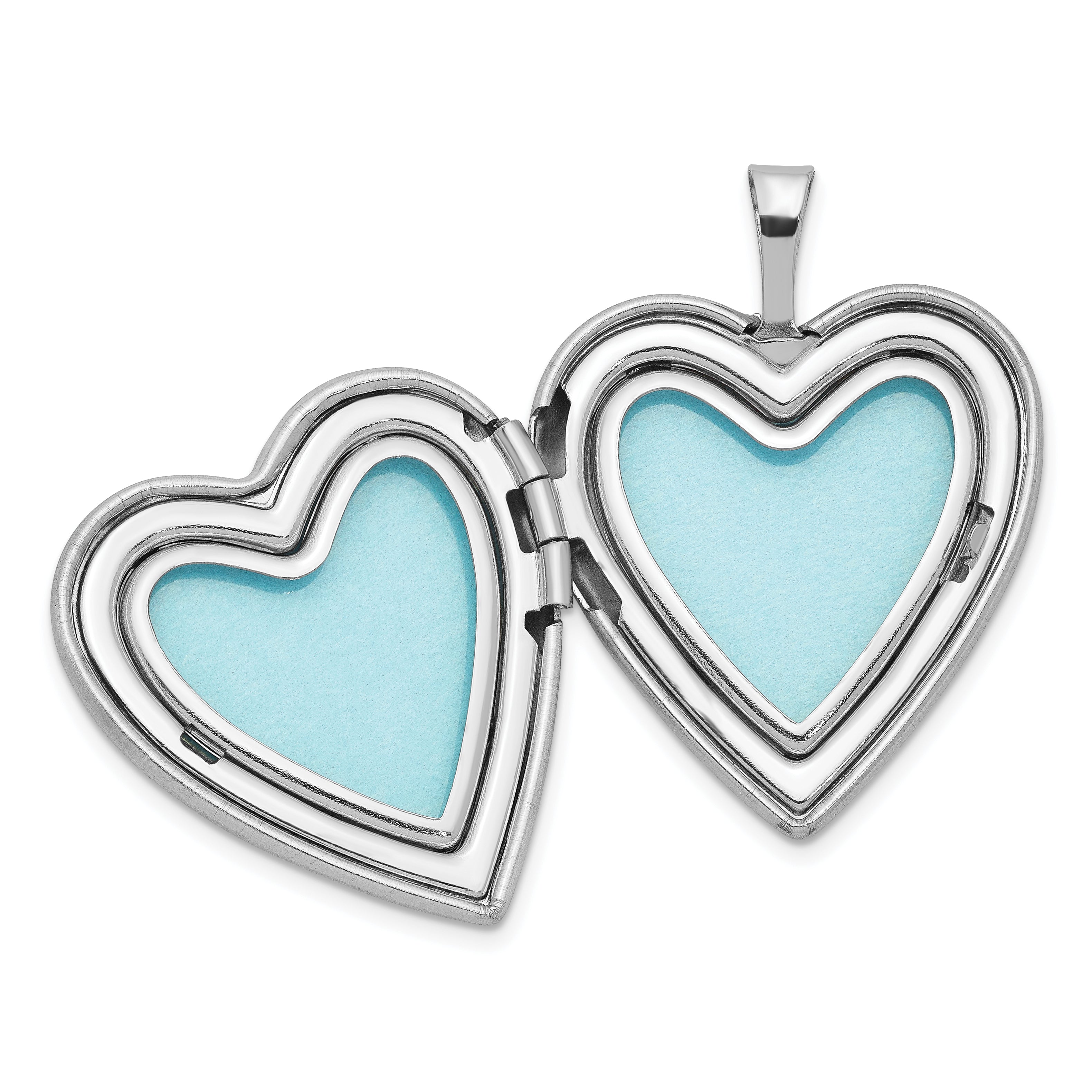 Sterling Silver Rhodium-plated Polished & Satin Diamond 20mm Heart Locket