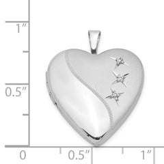 Sterling Silver Rhodium-plated Polished & Satin Diamond 20mm Heart Locket