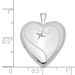 Sterling Silver Rhodium-plated & Diamond 20mm Diamond Cut  Heart Locket