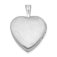 Sterling Silver Rhod-plated Polished/Satin Diamond 16mm Diamond Cut  Heart Locket