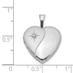 Sterling Silver Rhod-plated Polished/Satin Diamond 16mm Diamond Cut  Heart Locket