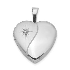 Sterling Silver Rhod-plated Polished/Satin Diamond 16mm D/C Heart Locket