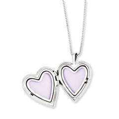 Sterling Silver Rhodium-plated Polished & Satin Heart 18in Locket Necklace & 14in Pendant Necklace Set