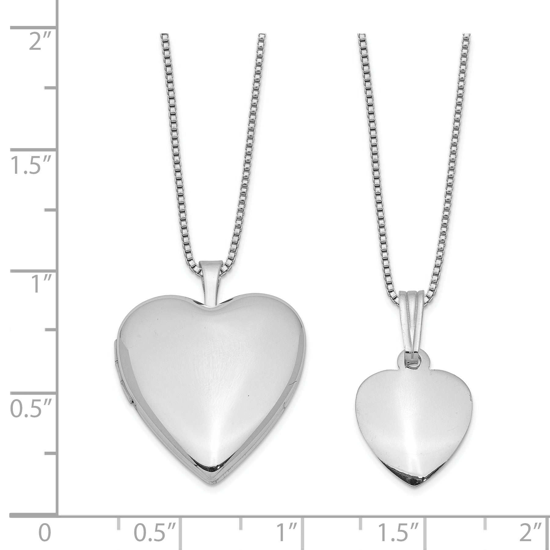 Sterling Silver Rhodium-plated Polished & Satin Heart 18in Locket Necklace & 14in Pendant Necklace Set