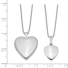 Sterling Silver Rhodium-plated Polished & Satin Heart 18in Locket Necklace & 14in Pendant Necklace Set