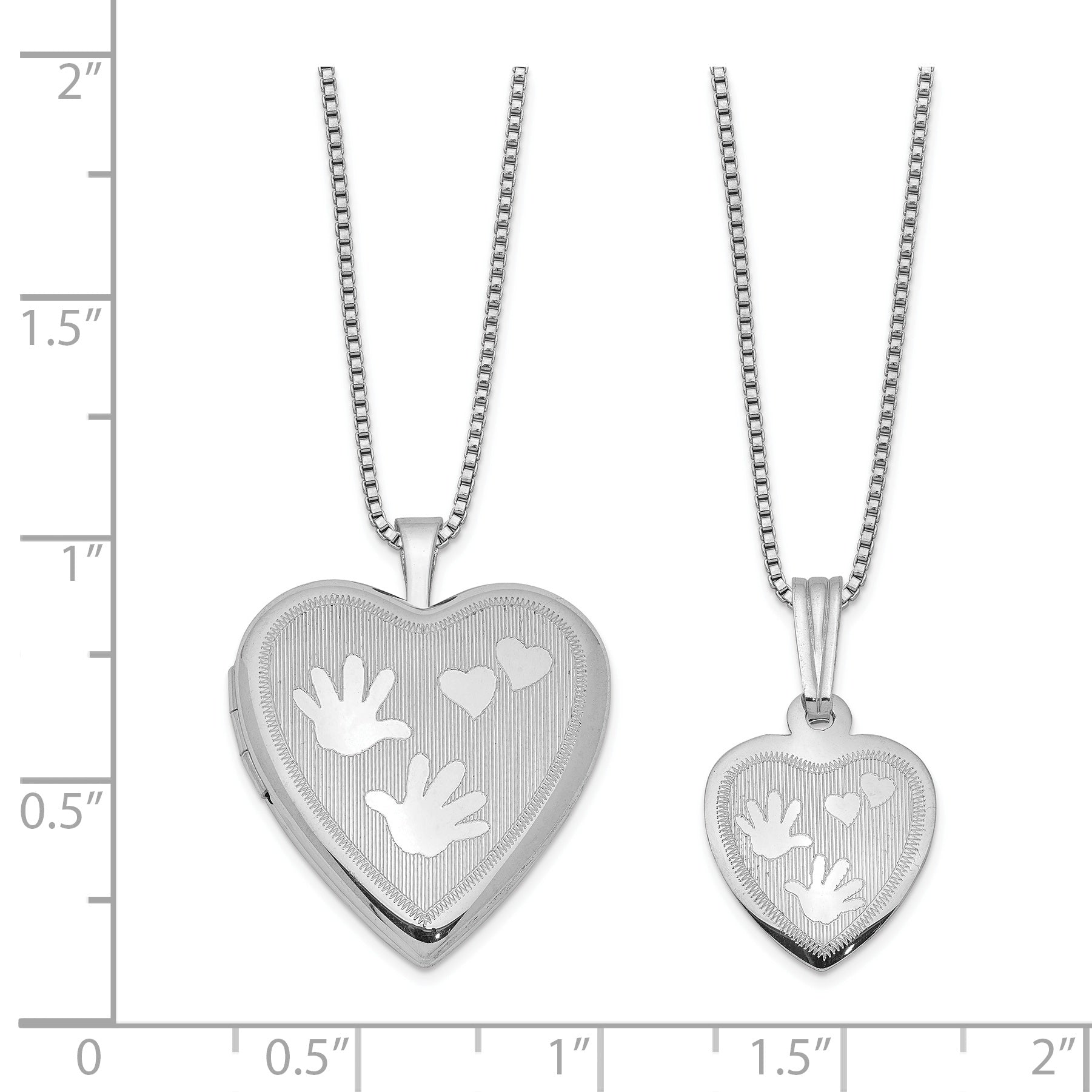 Sterling Silver Rhodium-plated Polished & Satin Hand & Hearts Mother/Daughter Locket & Pendant Necklace Set