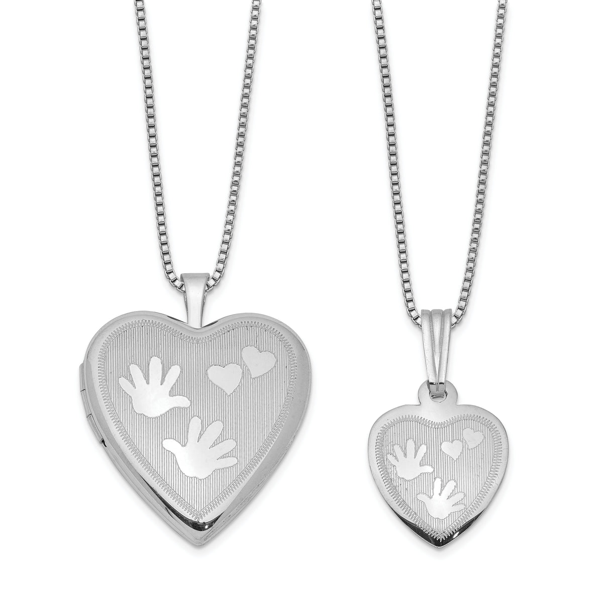 Sterling Silver Rhodium-plated Polished & Satin Hand & Hearts Mother/Daughter Locket & Pendant Necklace Set