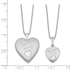 Sterling Silver Rhodium-plated Polished & Satin Forever In My Heart Mother/Daughter Locket/Pendant Necklace Set