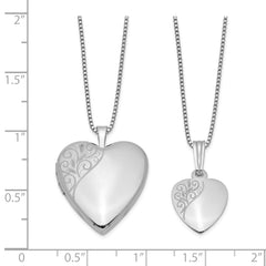 Sterling Silver Rhodium-plated Polished Swirl Design Mother/Daughter Locket/Pendant Necklace Set