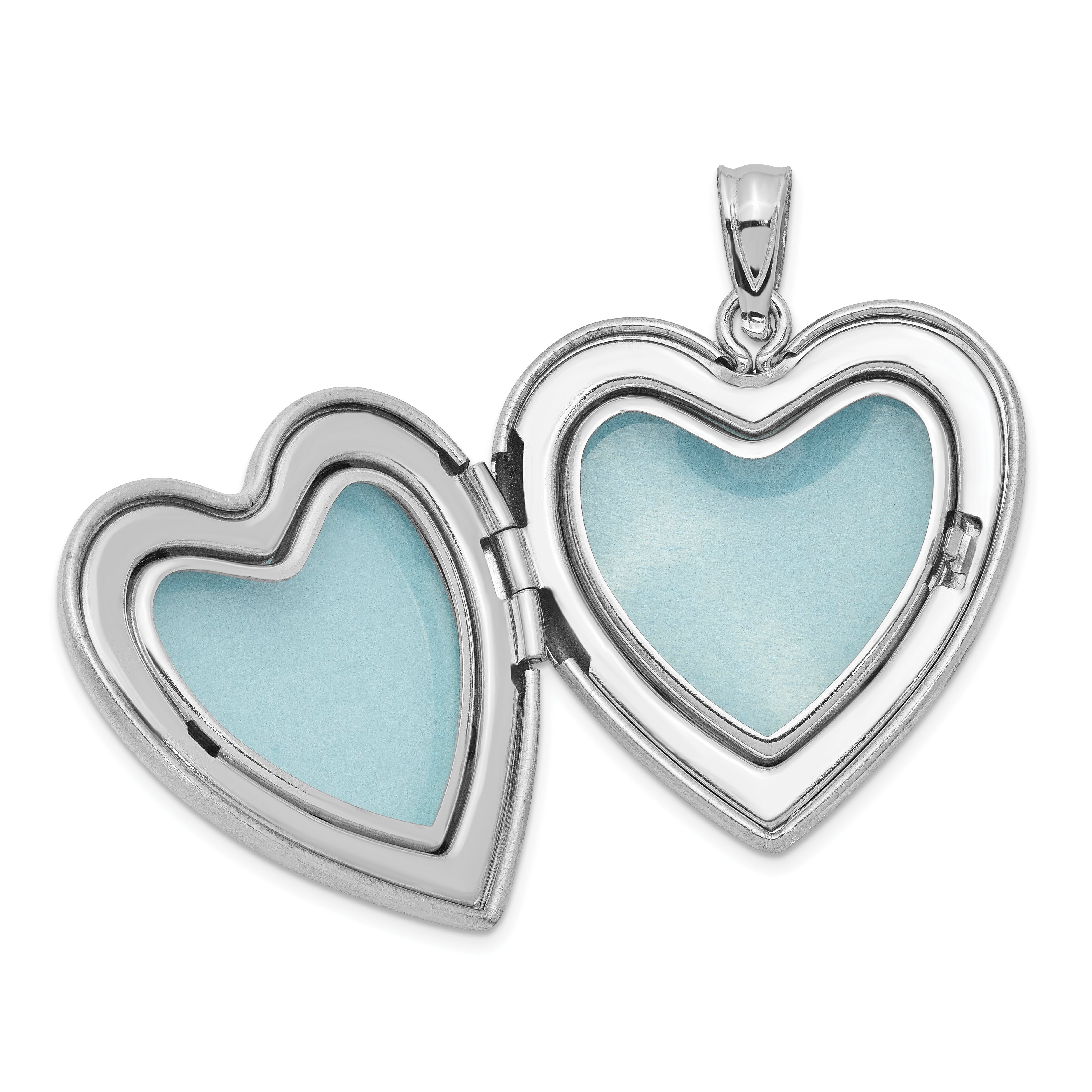 Sterling Silver RH-plated Pol & Satin Heart Locket & Pendant Necklace Set