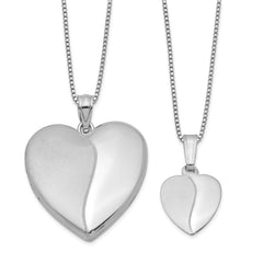 Sterling Silver RH-plated Pol & Satin Heart Locket & Pendant Necklace Set