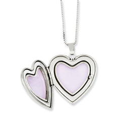 Sterling Silver Rhodium-plated Enameled Polished/Satin Rose I Love You Heart Mom 18in Locket & Daughter 14in Pendant Necklace Set