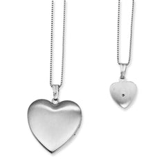 Sterling Silver RH-plated Diamond Pol/Satin Heart Locket & Pendant Set