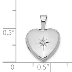 Sterling Silver Rhodium-plated & Diamond Star Polished 12mm Heart Locket