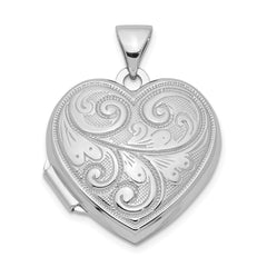 Sterling Silver Rhodium-plated Scrolled Reversible Heart Locket