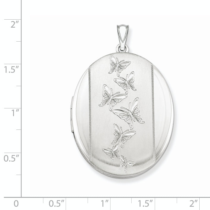 Sterling Silver Rhodium-plated Butterflies 34mm Oval Locket