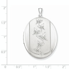 Sterling Silver Rhodium-plated Butterflies 34mm Oval Locket