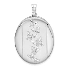 Sterling Silver Rhodium-plated Butterflies 34mm Oval Locket