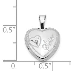 Sterling Silver Rhodium-plated & Diamond Sister Heart 12mm Heart Locket