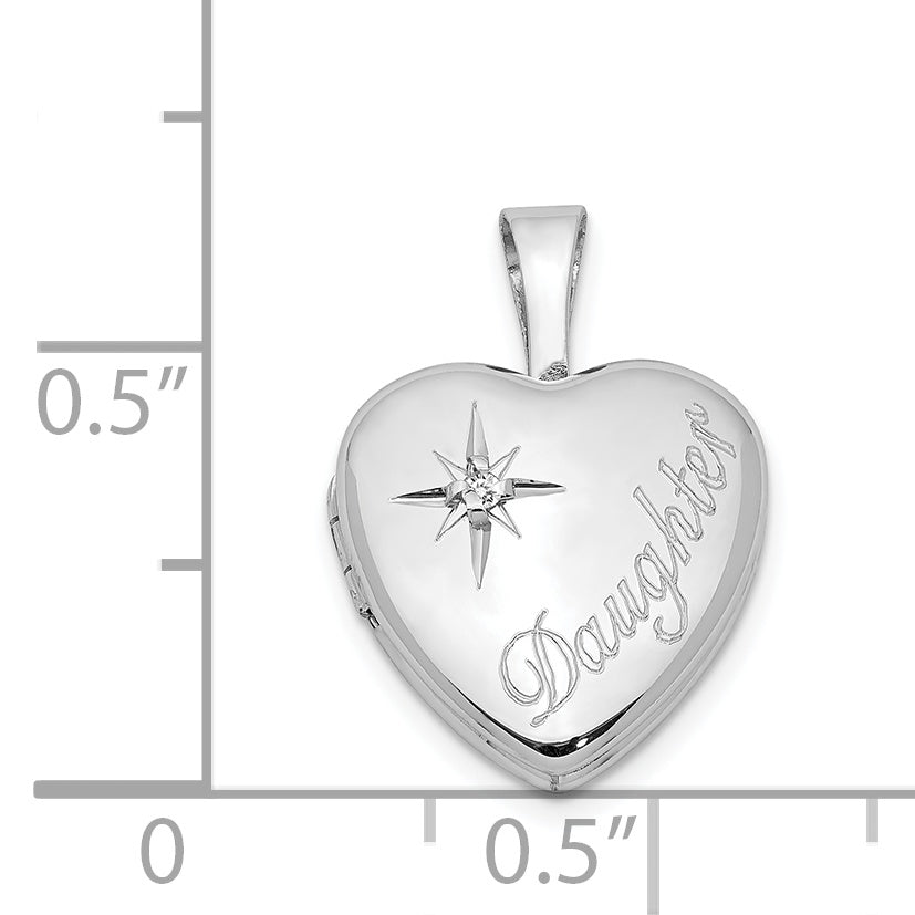 Sterling Silver Rhodium-plated & Diamond Daughter 12mm Heart Locket