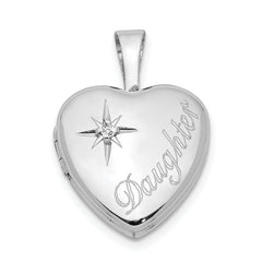 Sterling Silver Rhodium-plated & Diamond Daughter 12mm Heart Locket