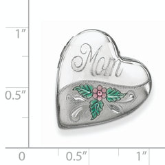 Sterling Silver Rhodium-plated Mom With Enamel Flower 20mm Falling Heart Locke