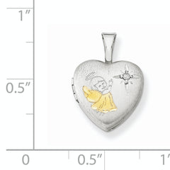 Sterling Silver Rhodium & Gold-plated & Diamond Angel 12mm Heart Locket