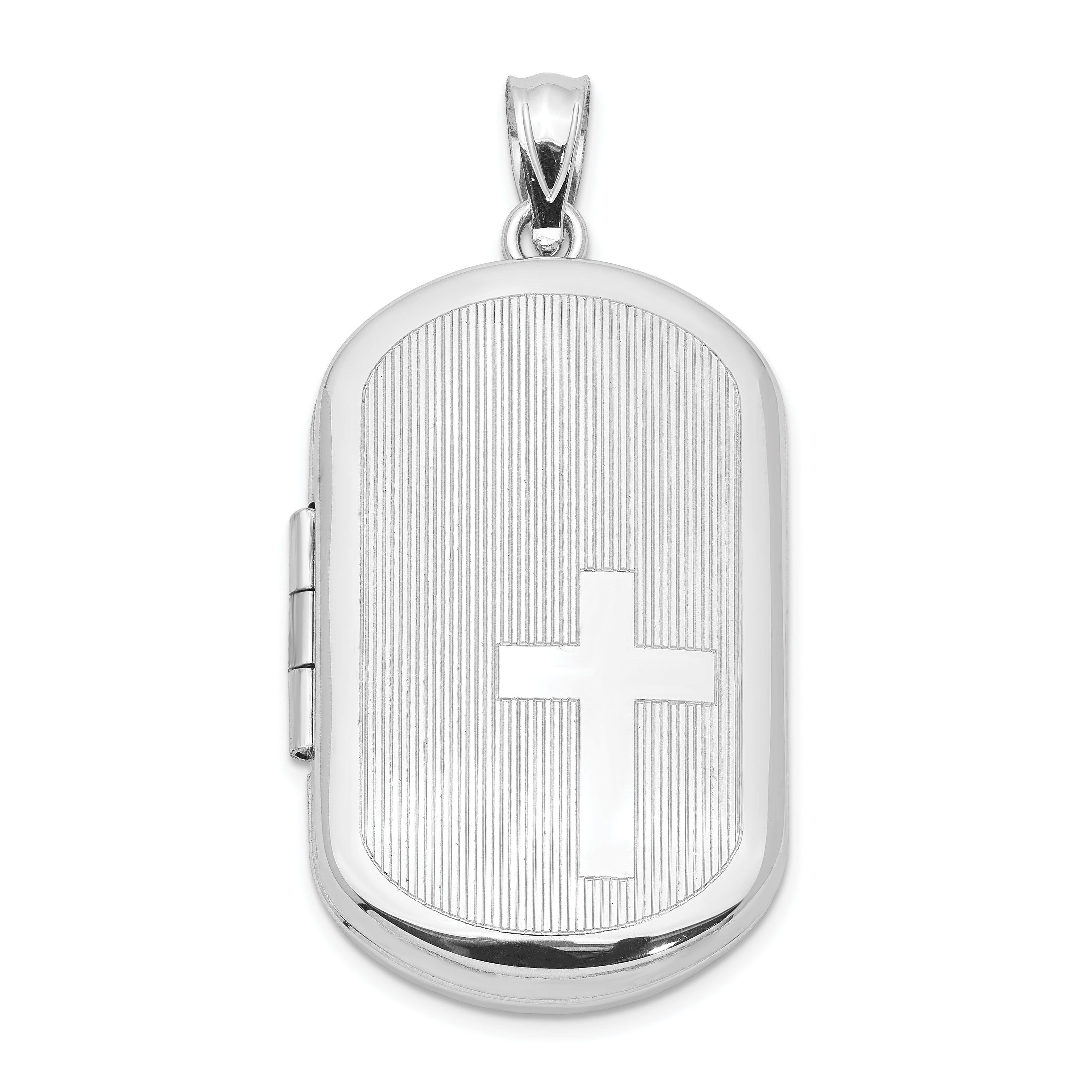 Sterling Silver Rhodium-plated Cross Rectangular Locket