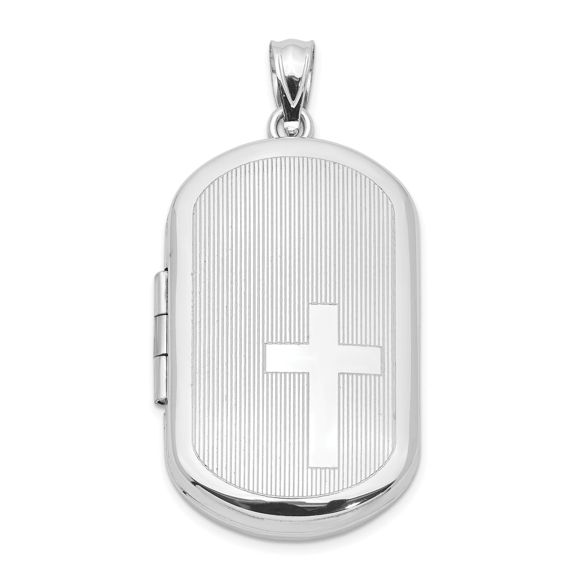 Sterling Silver Rhodium-plated Cross Rectangular Locket