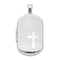 Sterling Silver Rhodium-plated Cross Rectangular Locket