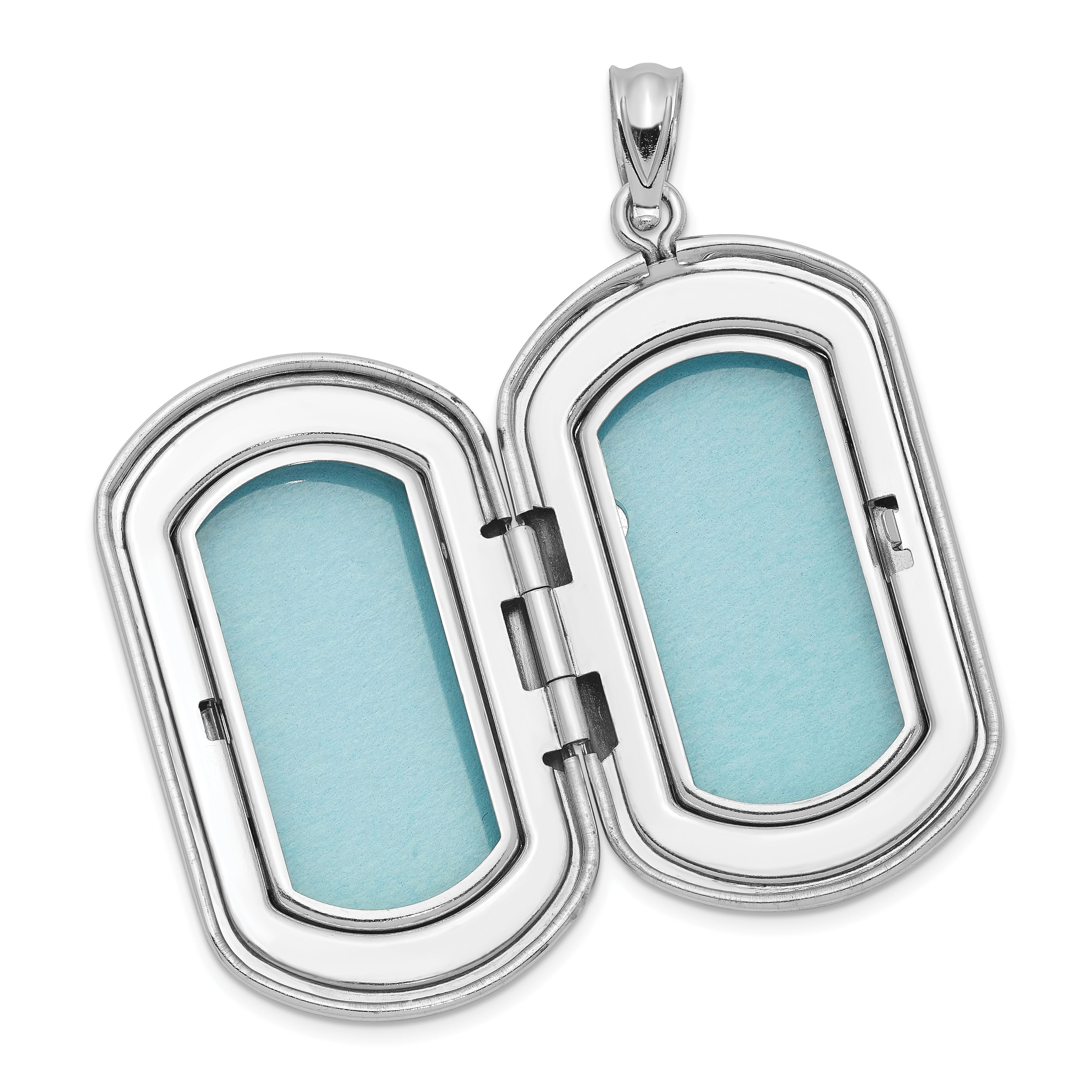 Sterling Silver Rhodium-plated 30mm Footprints Rectangular Locket