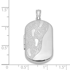 Sterling Silver Rhodium-plated 30mm Footprints Rectangular Locket