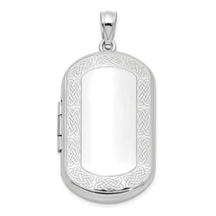 Sterling Silver Rhodium-plated Celtic Border Rectangular Locket