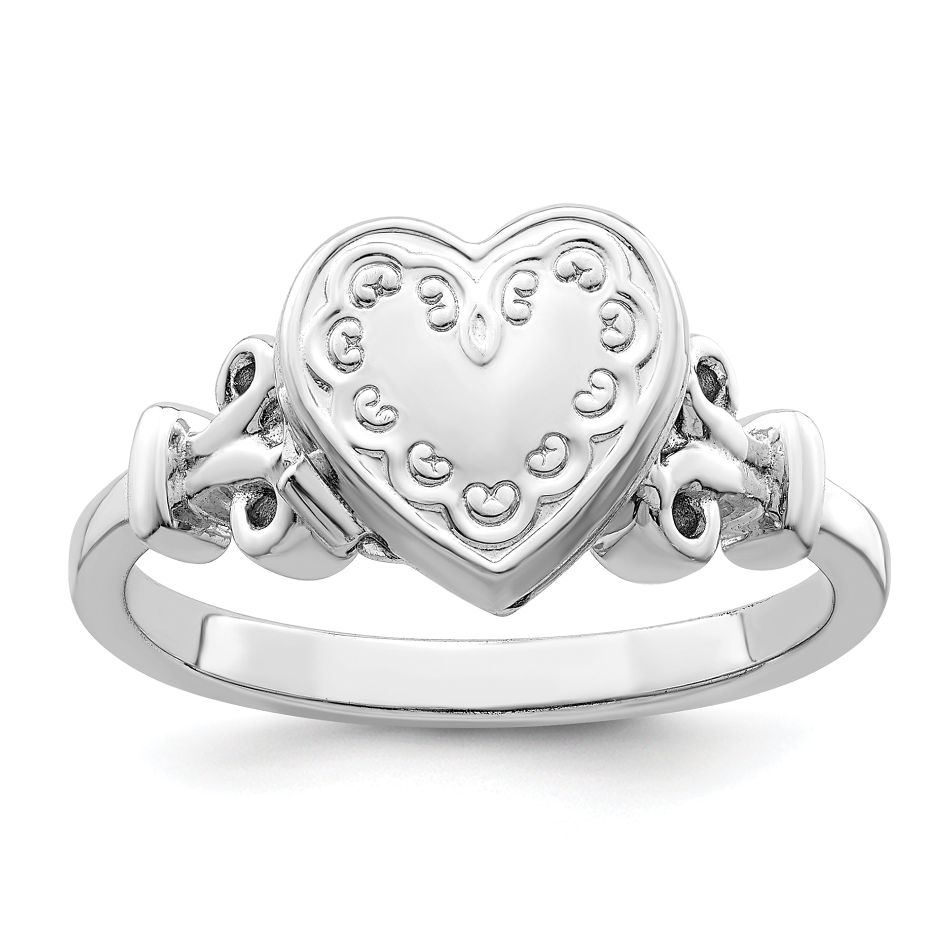 Sterling Silver Rhodium-plated 10mm Heart Locket Ring