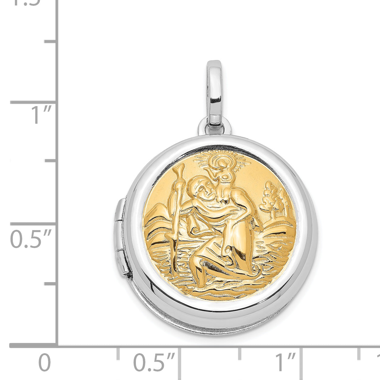 Sterling Silver Rhodium & Gold-plated Round St. Christopher Locket