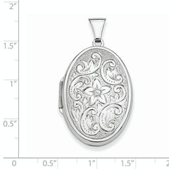 Sterling Silver Rhodium-plated Reversible Floral Swirl Oval Locket