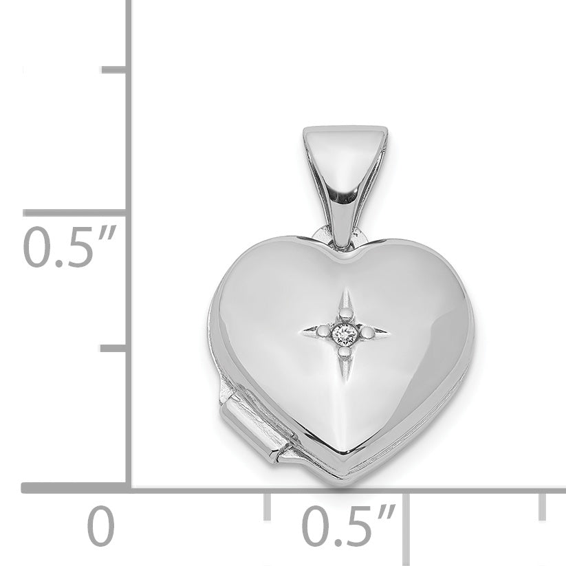 Sterling Silver Rhodium-plated Diamond 12mm Heart Locket