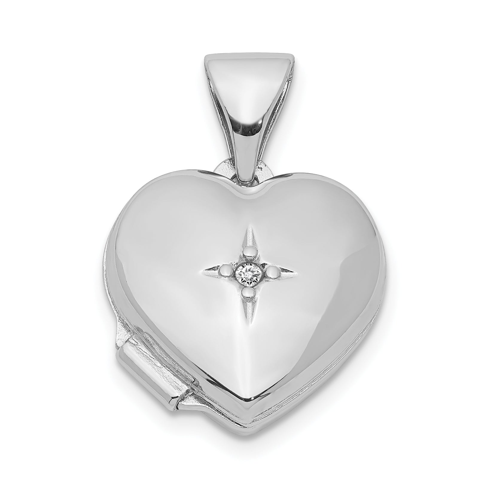 Sterling Silver Rhodium-plated Diamond 12mm Heart Locket