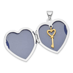 Sterling Silver Rhodium & Gold-plated With  Key Charm Inside 21mm Heart Locket