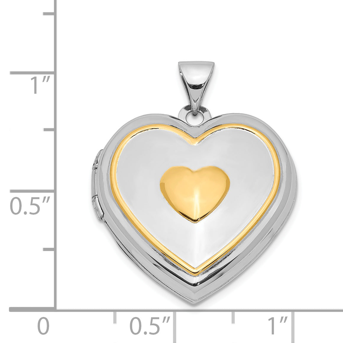 Sterling Silver Rhodium & Gold-plated With  Key Charm Inside 21mm Heart Locket