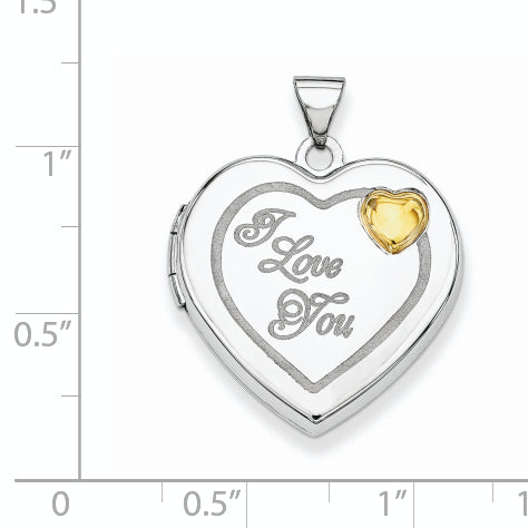 Sterling Silver Rhodium & Gold-plated 21mm I Love You Heart Locket