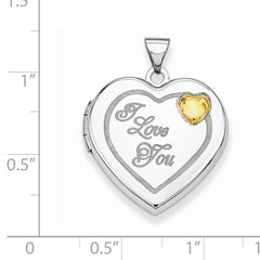 Sterling Silver Rhodium & Gold-plated 21mm I Love You Heart Locket