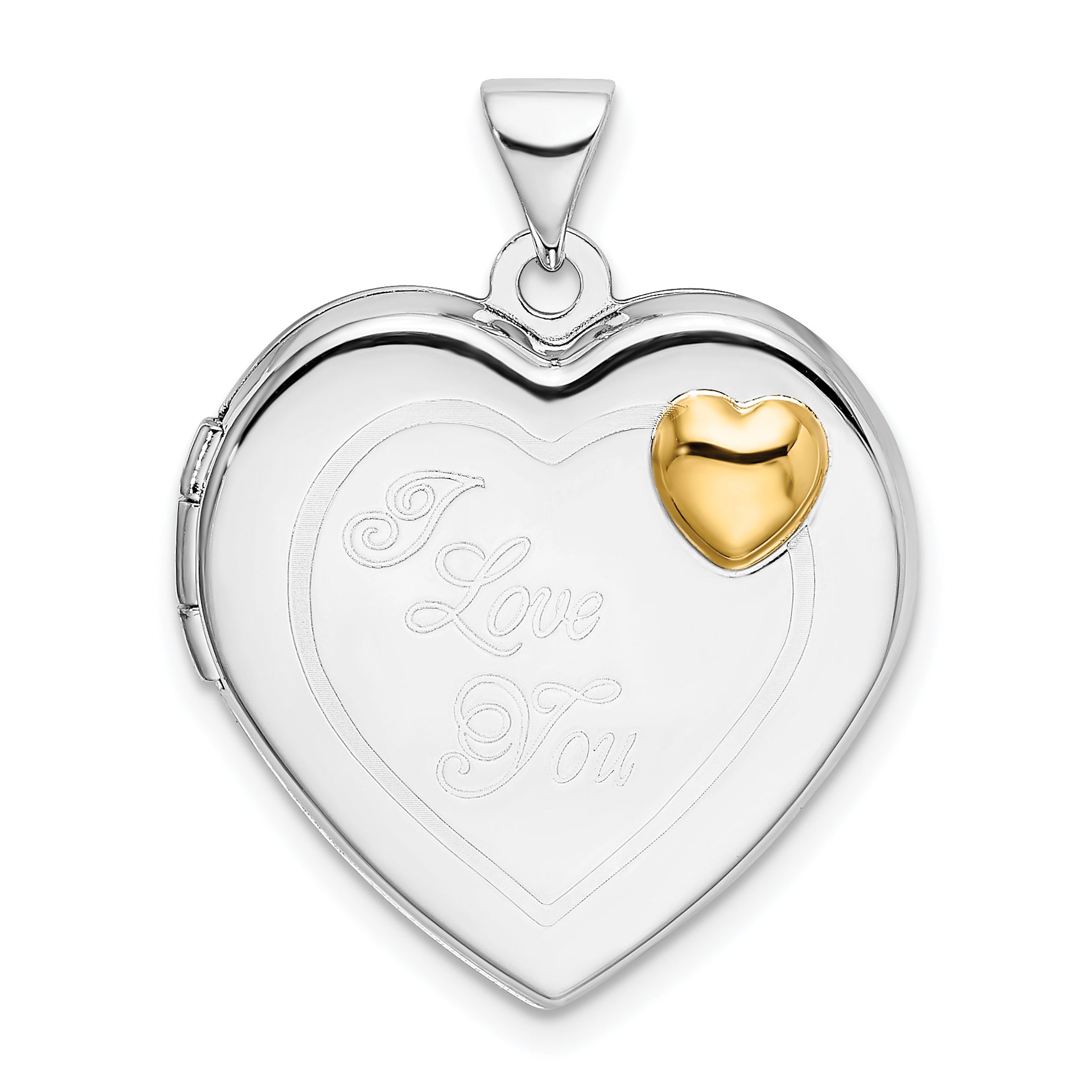 Sterling Silver Rhodium & Gold-plated 21mm I Love You Heart Locket