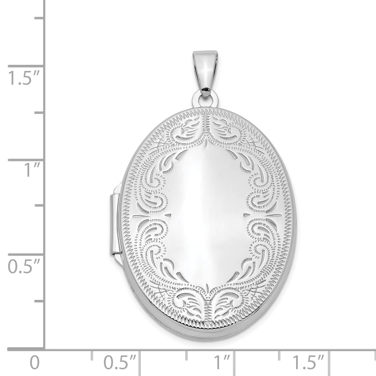 Sterling Silver Rhodium-plated 31mm Oval Scroll Locket