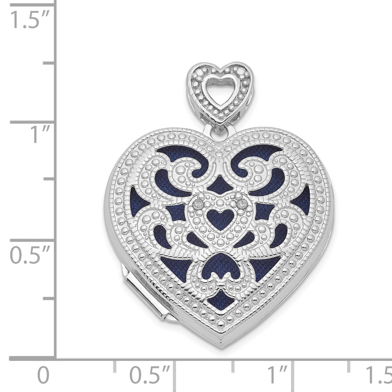 Sterling Silver Rhodium-plated 24mm With  Diamond Vintage Heart Locket