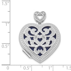 Sterling Silver Rhodium-plated 24mm With  Diamond Vintage Heart Locket