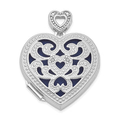 Sterling Silver Rhodium-plated 24mm w/ Diamond Vintage Heart Locket