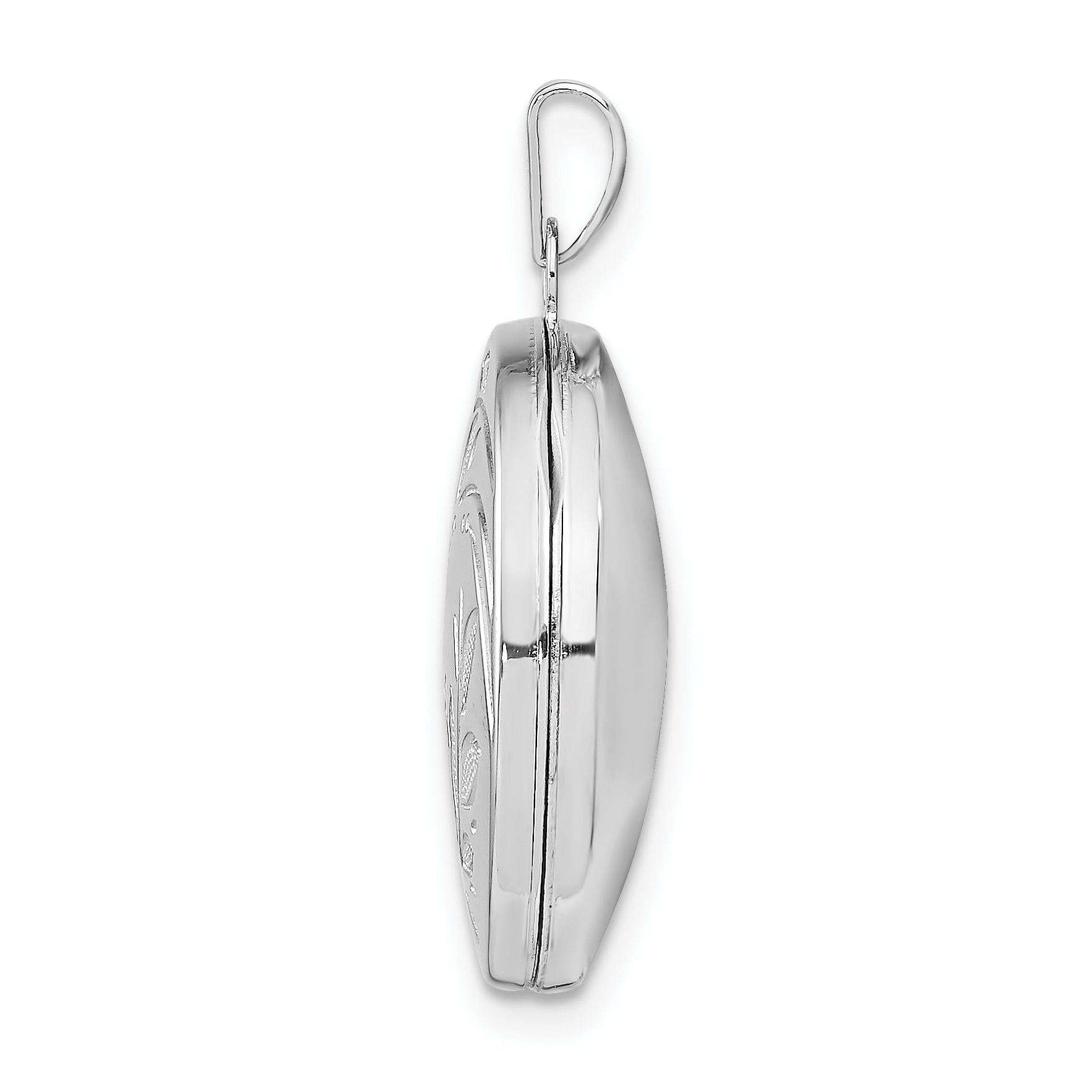 Sterling Silver Rhodium-plated 20mm Round Leaf Floral Locket