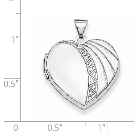 Sterling Silver Rhodium-plated 21mm Textured Heart Locket